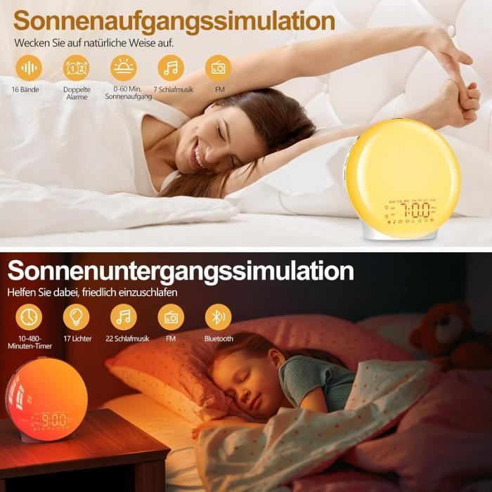 Réveil Simulateur D'aube Bluetooth – Lampe De Chevet Multicolore, 30 Sons Relaxants, Veilleuse – Idéal Pour Mieux Dormir Et Se Réveiller En Douceur - 13