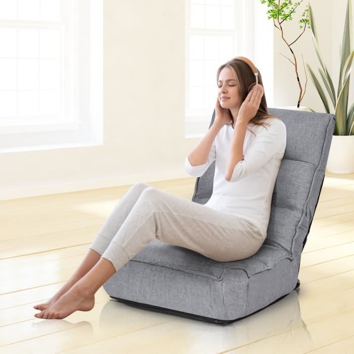 Chaise de sol pliable avec dossier réglable sur 6 niveaux, rembourrage