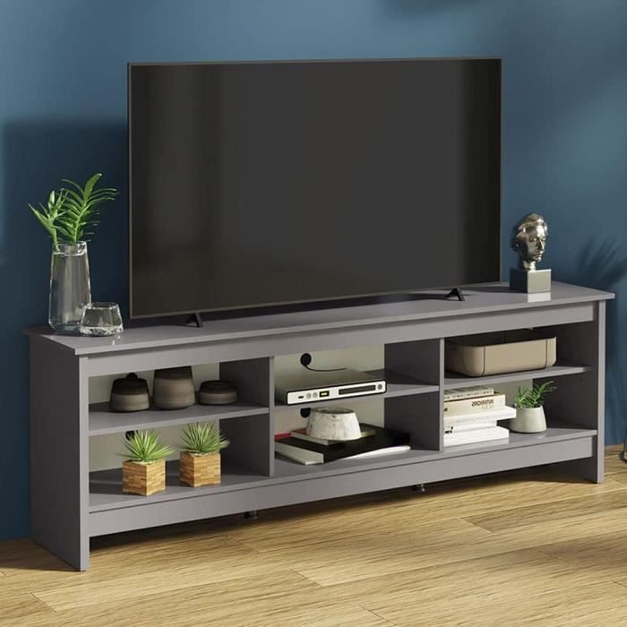 Meuble TV Design Minimaliste - 2 Tiroirs Et Rangement Ouvert Mdf Et Pieds Metal Bois Naturel