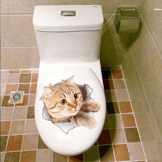 Sticker Pour Cuvette Des Toilettes Wc Chat Mignon Autocollant Toilette Decoration Cdiscount Bricolage