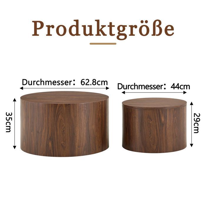 Table Basse Ronde Dw Table Basse Ø62.8x35/Ø44x26 cm Lot de 2 - Table De Salon - Effet Noyer ...