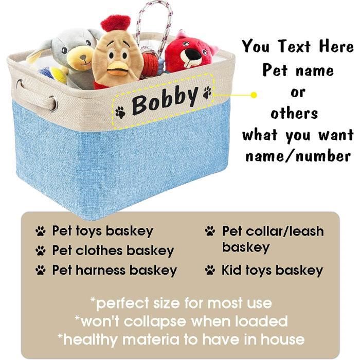 Panier de rangement pliable pour jouets pour chien avec nom