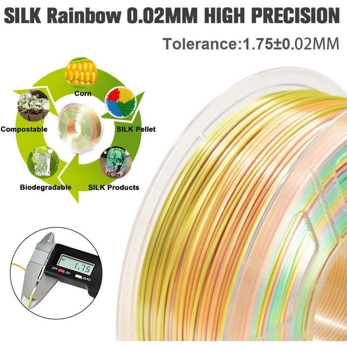 PLA + Filament 1.75mm soie arc-en-ciel multicolore pour imprimante 3D FDM,  1KG-bobine PLA Plus brillant soie arc-en-ciel 02 Fil A16 - Cdiscount  Informatique