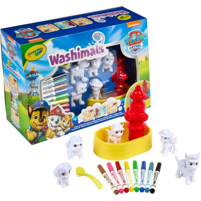 Coffret Washimals Pat’ Patrouille – 8 Chiots à Colorier + 12 Feutres Lavables – Activité Créative Pour Enfants Dès 3 Ans