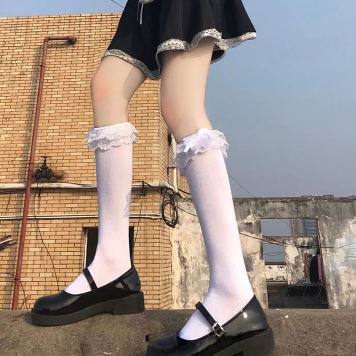 Lot De 5 Paires De Chaussettes Cottagecore - Dentelle à Volants Blanc Et Fleuri - Taille Unique Femme - Coton Respirant