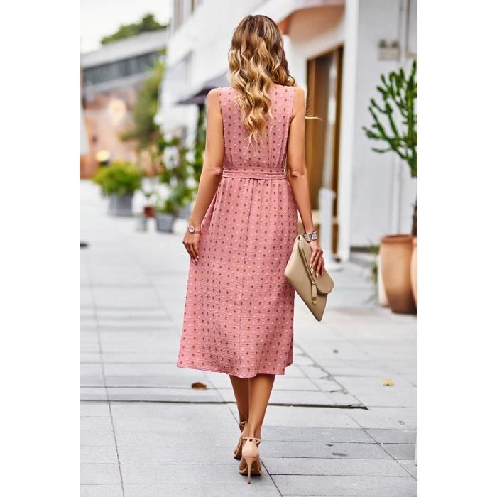 Robe été Femme Zeagoo Sans Manches - Mi-longue - Imprimé Floral - Poches - Léger Et Respirant