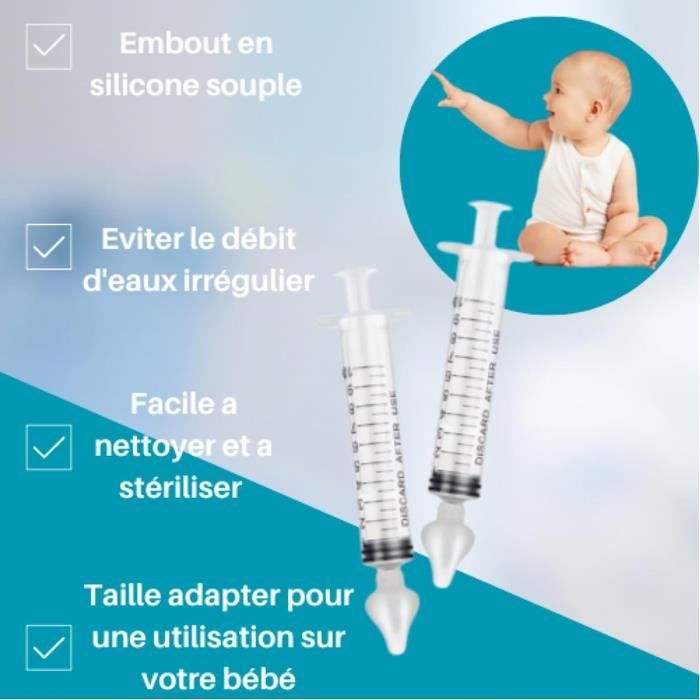 Seringue Nasale Bébé Diboniur - 2 Pièces 10ml - Embout Silicone Souple - Réutilisable - Nettoyage Nez Bébé