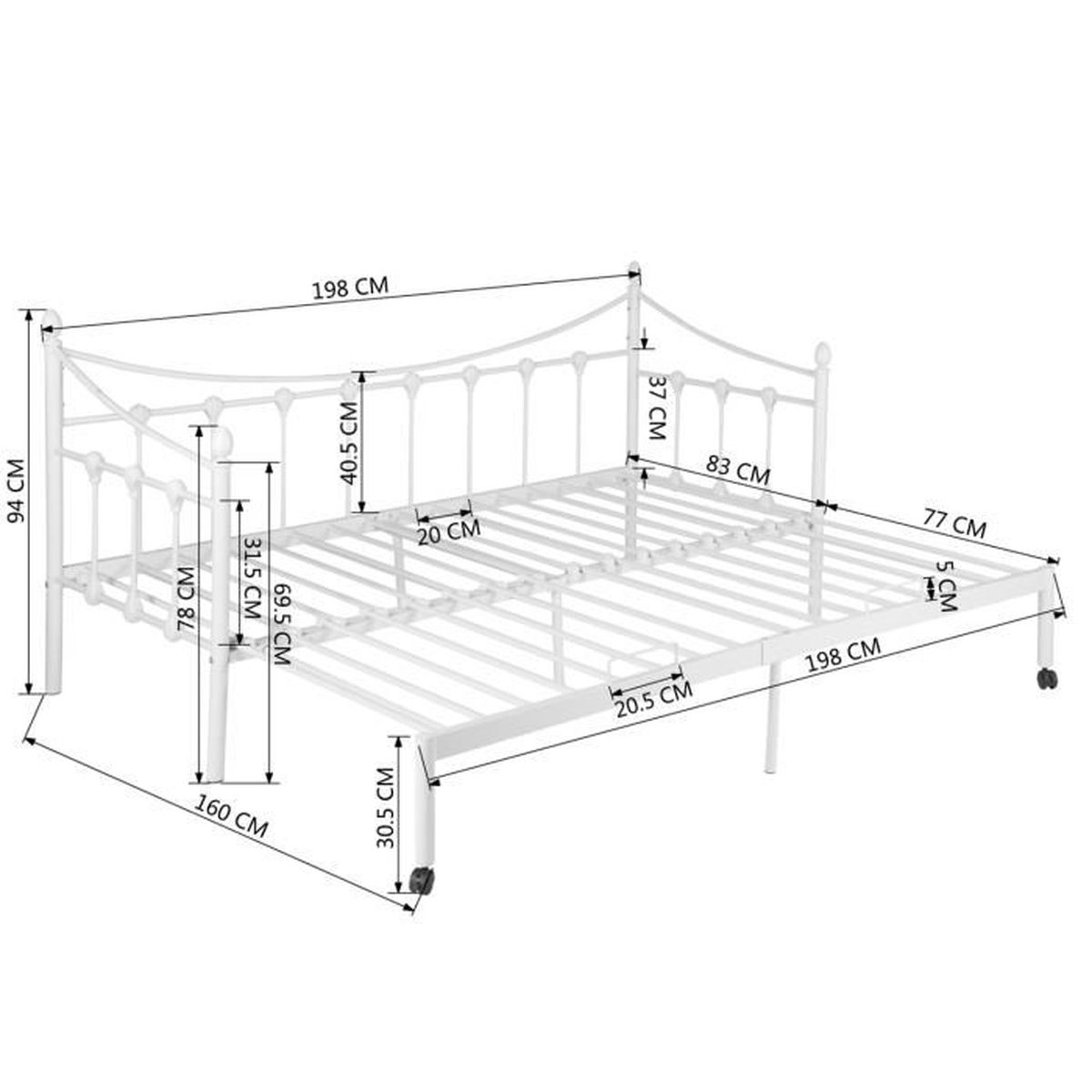 Lit Banquette Fer Forge 90x190 — Lamichaure.Com