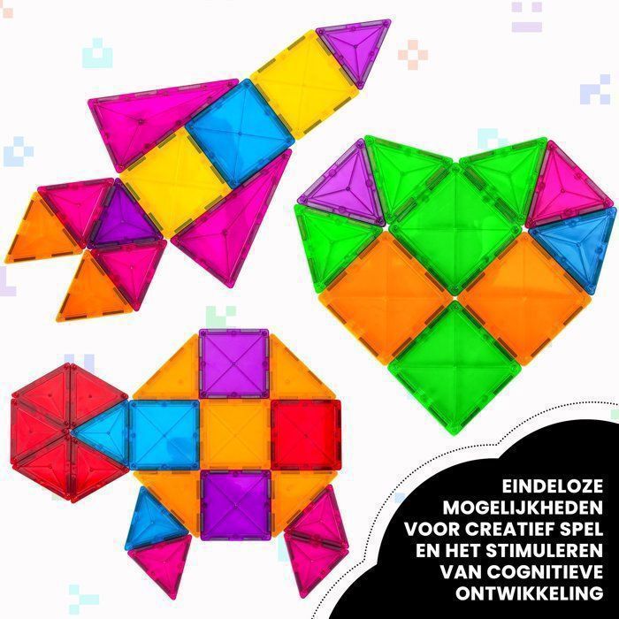 Geomag - Magnetic Tiles Gems 60 Pcs, Construction Magnetique Enfant, Tuiles et Bloc de Construction Magnétiques 4 Formes, Jeux Enfant 3 Ans +, Jeux Éducatifs Montessori STEM, Cadeau Noël Anniversaire