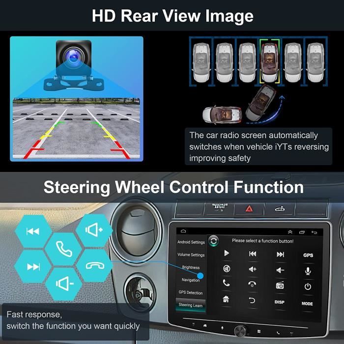 1 Din Écran Rotatif À 180° Pour Autoradio GPS Android 10'' Haute