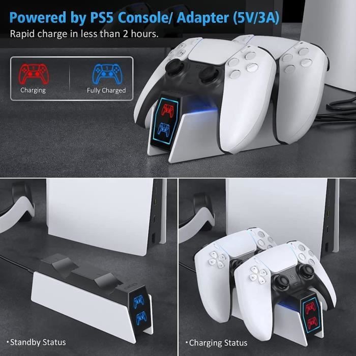Station De Charge Rapide Double Pour Manettes PS5, Chargeur Secteur Avec 2 Ports