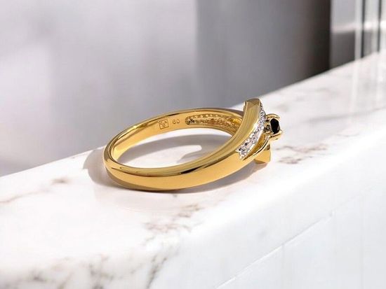Bague Taille 52 En Plaqué Or 18K - Sertie D'un Saphir Cz Bleu, Coupe Cathédrale, Dolly-Bijoux