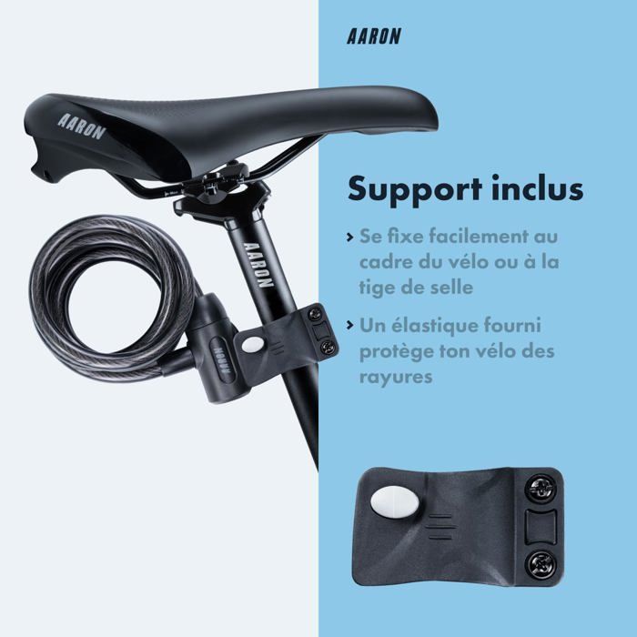 Antivol avec Clé pour Vélo Électrique, VTT, Trekking Câble en Spirale  Haute Sécurité 180 cm/12 mm Léger avec Support Noir