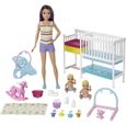 Barbie Famille coffret Chambre des jumeaux, poupee Skipper baby-sitter aux cheveux chatains, 2 figurine d'enfants et accessoi-0