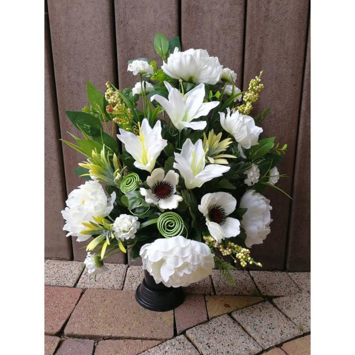 Composition Cône (pour vase cimetière) de Fleurs Artificielles blanc, Fleurs  de qualité - Cdiscount Maison