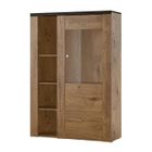 MEUBLORAMA Buffet haut design 1 porte pour salon couleur chêne et noir effet bois. collection SANTIAGO. 100x145x37 Marron