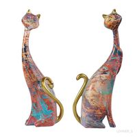 Moderne Couple Chat Figurine Animal Statue Chat Amoureux Artisanat Sculpture À Collectionner pour Salon Maison Chambre Décor De