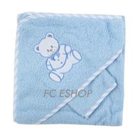 Parure de bain bébé garçon bleu - Nounours - 70x70cm - éponge 90% coton - Idée cadeau de naissance