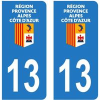 Lot 2 Autocollants Stickers plaque immatriculation voiture auto département 13 Bouches-du-Rhône Logo Région PACA