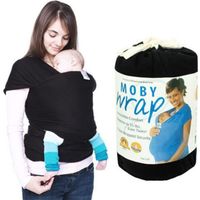 Porte-bébé écharpe GETEK - Extensible - Support enveloppant - Naissance allaitement - Noir