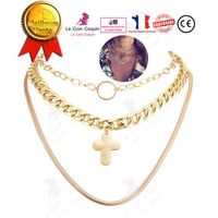 LCC® Collier femme argent fantaisie pendentif fille cadeau bijoux croix chaîne cou anniversaire sautoir fête alliage d'aluminium