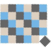 Tapis d'eveil Eva modele puzzle en mousse - 30 x 30 x 1 cm - Beige Gris Bleu clair - Lot de 30 pieces
