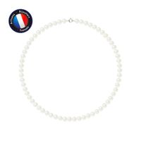 PERLINEA - Collier Perle de Culture d'Eau Douce AAA+ Semi-Ronde 6-7 mm Blanc - Anneau Ressort Argent 925 Millièmes - Bijoux Femme