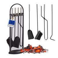 Ensemble Serviteur De Cheminée 5 Pièces Relaxdays - Support Pelle Balai Pince Noir Moderne
