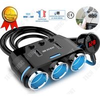 TD® Chargeur voiture USB allume-cigare multi ports 3 en 1 batterie électrique, iPhone, console, chargement universel et simultané