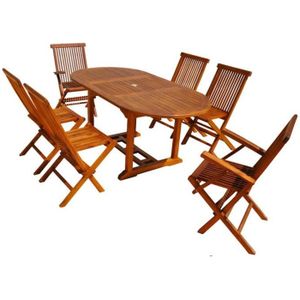 Ensemble table et chaise de jardin Salon de jardin Teck huilé 6/8 pers. - LUBOK - Tab