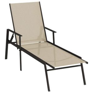 CHAISE LONGUE Transat chaise longue bain de soleil lit de jardin terrasse meuble d exterieur acier et tissu textilene creme