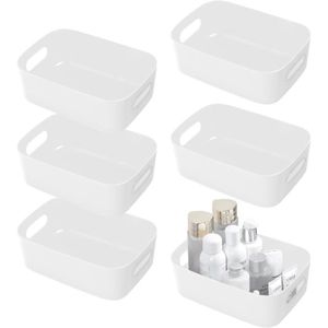 BOITE DE RANGEMENT Lot De 6 Boîtes De Rangement En Plastique Blanc, Boite Rangement Avec Poignées, Paniers Et Boîtes De Rangement Salle De Bain,[H1104]