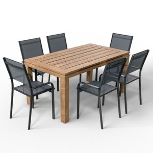 Ensemble table et chaise de jardin Ensemble Table de jardin - HOMIFAB - Stella - Teck FSC - 4/6 places - Gris anthracite
