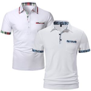 POLO Lot de 2 Polo Homme Été Fashion Casual Polo Manche Courte Confortable Marque Luxe T-Shirt Homme S-XXL Blanc-Blanc
