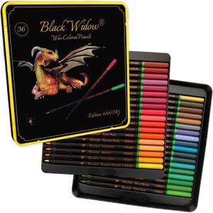 CRAYON DE COULEUR Black Widow Crayons de couleur pour adultes - 36 crayons de couleur avec des pigments intenses et faciles à mélanger- Meilleurs 90