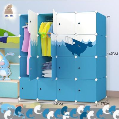 Armoire Enfant Bleu 16 Portes 10 Cas 2 Treillis Suspendu Placard