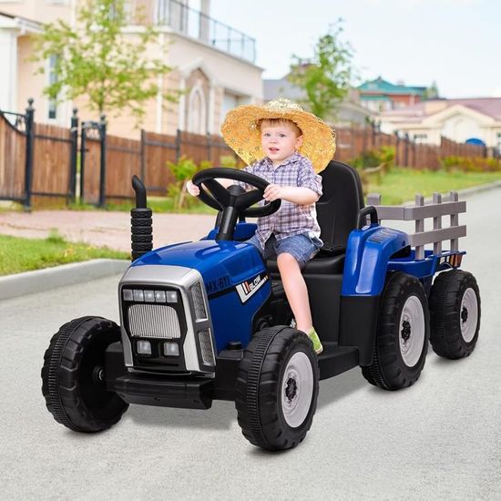 Tracteur 6 V 3 Vitesses avec remorque Amovible et télécommande 2,4 GHz, Tracteur Porteur pour Enfants avec lumières LED, Musique, klaxon et Fonctions USB, adapté aux Enfants (Vert