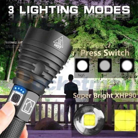 Lampe Torche LED Rechargeable Haltons 10 000 Lumens, USB, Batterie Longue Durée