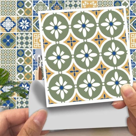Carrelage Adhésif PVC 15x15 Cm Vert - Stickers Muraux Pour Cuisine Ou Salle De Bain, Facile à Poser, Résistant à L'eau