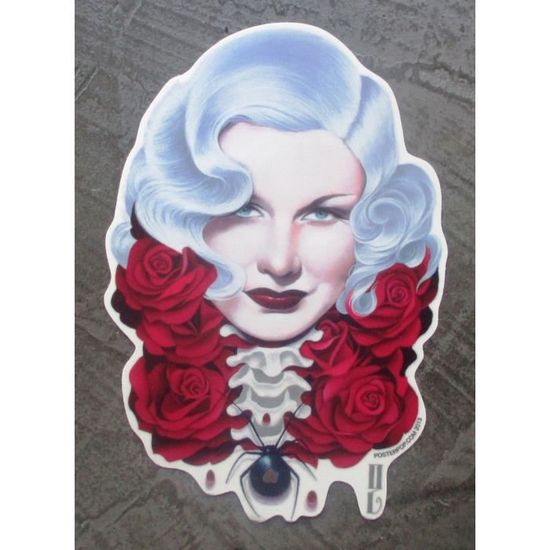 Autocollant pin up visage roses rockabilly sticker Cdiscount Maison