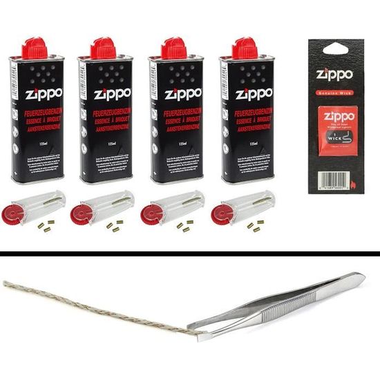 Kit Accessoires Briquet Zippo Sunmondo - Essence, Ouate, Mèche, Pierres à Feu Et Pince