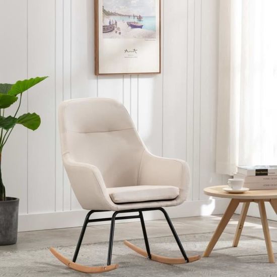 Magnifique Chaise à bascule - Fauteuil à bascule Confortable Crème Tissu
