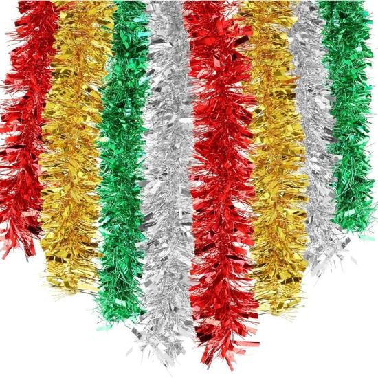 Lot De 5 Guirlandes Noël Métalliques 2 Mètres – Brillantes Rouge, Vert, Or Pour Sapin Et Déco