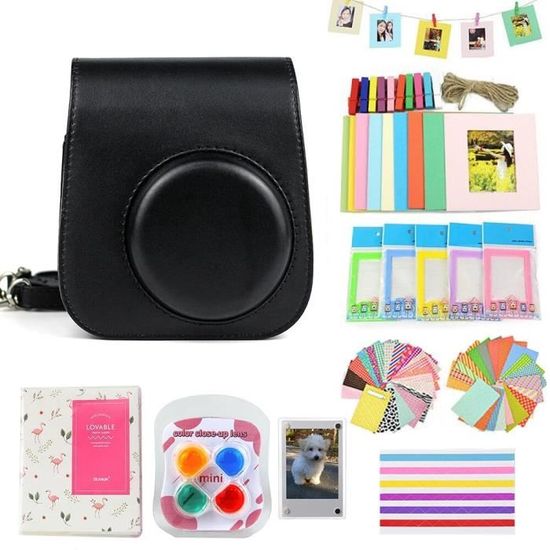 Étui Pour Instax Mini 12 HIYQIN - Sac En Cuir PU Vert Pur Avec Bandoulière Et Mini Album Photo 28 Poches
