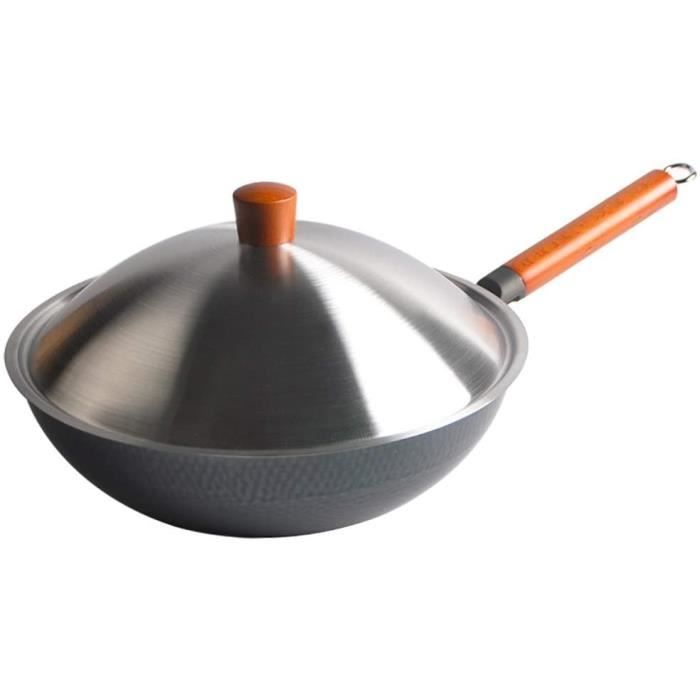Pot En Fer 32cm Non Enduit Santé Wok Poêle Antiadhésive Cuisinière à Gaz Cuisinière à Induction