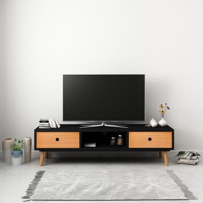 CESAR Meuble TV Noir 120 x 35 x 35 cm Pin massif