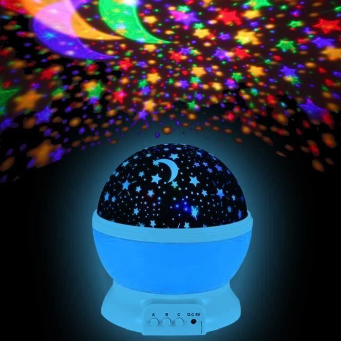 LAVENT Lampe Projection Nuit Étoilée Rotative 4 LED Boule Ciel Veilleuse Enfant Chambre Bleu