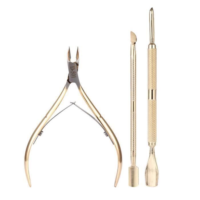 3 pcs Cuticule Nipper Set En Acier Inoxydable Nail Remover Art Outils Cutter Pusher COUPE TIPS - GUILLOTINE - PINCE A PINCHER