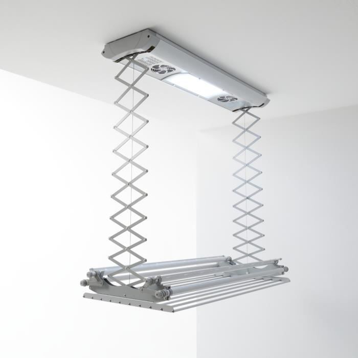 Foxydry Étendoir Au Plafond Électrique - Extensible et Rétractable - Séchoir à Linge Télécommandé en Aluminium et Acier - Air 150