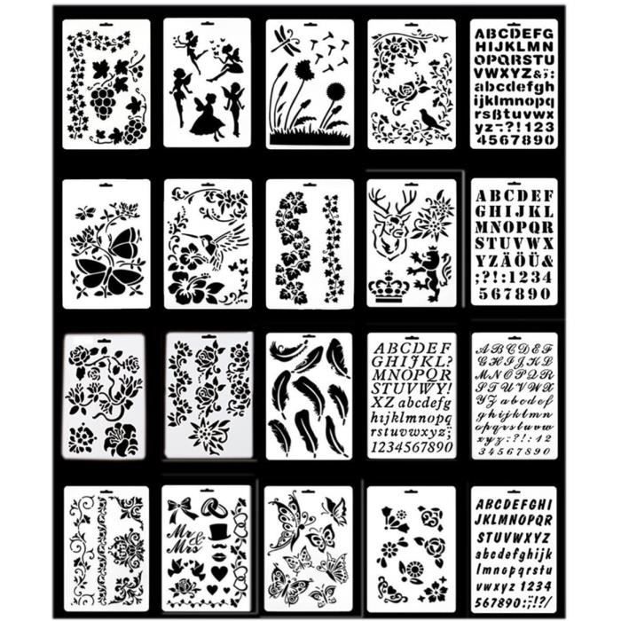 Perle Ai-life 20 Pièces Bullet Journal Pochoir, Plastique Peinture Pochoir Dessin pulvérisation des modèles,321